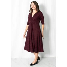 Modaviki Simli Büzgülü Abiye Elbise Mürdüm MDV336