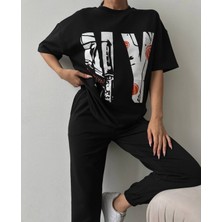 Amor Man Özel Tasarım Brooklyn Ny Baskılı  Pamuk Kısa Kollu Yazlık Dış Mekan Trend Kadın Eşofman Takımı