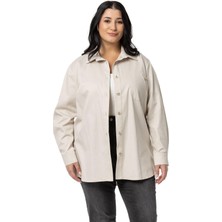 Disentis Modest Büyük Beden Cep Detaylı  Gabardin Bej Rengi Ceket Gömlek