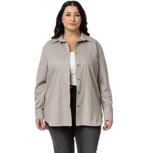 Disentis Modest Büyük Beden Cep Detaylı  Gabardin Taş Rengi Ceket Gömlek