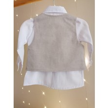 Concept Kids Papyonlu Yelekli Bej 4'lü Erkek Bebek Takım Özel Gün Kıyafeti Düğün Bebek Hediyesi