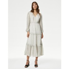 Marks & Spencer Puantiye Desenli Uzun Kollu Maxi Elbise