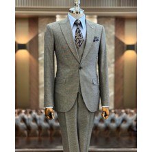 Terzi Adem Altun İtalyan stil slim fit ceket yelek pantolon takım elbise kahverengi T9950