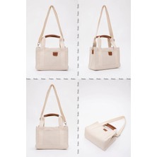 Fv Store Fvstoreshaka Krem SHK138 2 Bölmeli Kanvas Kumaş Ayarlanabilir Askılı Fermuarlı El, Kol ve Omuz Çantası U:17 G:24