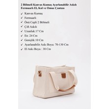 Fv Store Fvstoreshaka Krem SHK138 2 Bölmeli Kanvas Kumaş Ayarlanabilir Askılı Fermuarlı El, Kol ve Omuz Çantası U:17 G:24