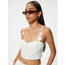 Koton Crop Fisto Büstiyer İnce Askılı Beyaz Kalp Yaka 42 Beden Günlük Kullanım İçin Şık