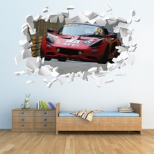 Jeronkarji Kırmızı Yarış Arabası Spor Beyaz Tuğla 3D Delik Dekoratif Duvar Sticker Çıkartması Bebek Çocuk Odası