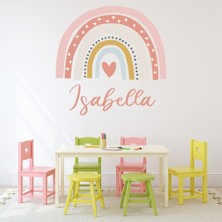 Jeronkarji Kişiye Özel Isimli Pembe Tasarım Gökkuşağı Dekoratif Duvar Sticker Çıkartması Bebek Çocuk Odası