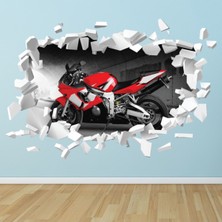 Jeronkarji Kırmızı Motosiklet Beyaz Tuğla 3D Delik Dekoratif Duvar Sticker Çıkartması Bebek Çocuk Odası