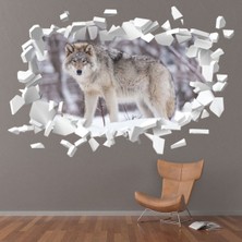 Jeronkarji Kış Kurt Beyaz Tuğla 3D Delik Dekoratif Duvar Sticker Çıkartma Bebek Çocuk Odası