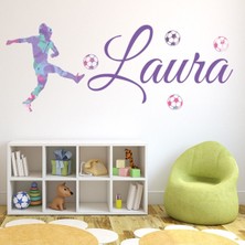 Jeronkarji Kişiye Özel Kız Futbol Mor Boya Sıçrama Dekoratif Duvar Sticker Çıkartması Spor Salonu Çocuk Odası