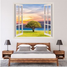 Jeronkarji Deniz Kenarında Yeşil Ağaç 3D Pencere Dekoratif Duvar Sticker Çıkartma Ofis Oturma Odası