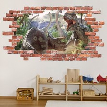 Jeronkarji Dinozorların Savaşı T-Rex Kırmızı Tuğla 3D Delik Dekoratif Duvar Sticker Çıkartması Çocuk Odası