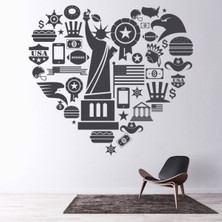 Jeronkarji Amerika Kalp Abd Merkezi Dekoratif Duvar Sticker Çıkartma Ofis Oturma Odası