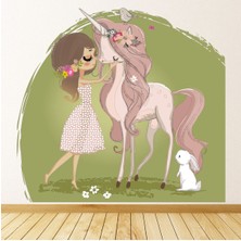 Jeronkarji Peri Masalı Tek Boynuzlu At ve Çiçek Prenses Dekoratif Duvar Sticker Çıkartma Bebek Çocuk Odası