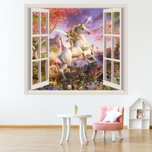 Jeronkarji Tek Boynuzlu At 3D Pencere Dekoratif Duvar Sticker Çıkartma Bebek Çocuk Odası
