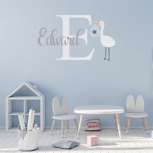 Jeronkarji Kişiye Özel Isim Harfli Mavi Leylek Dekoratif Duvar Sticker Çıkartması Bebek Çocuk Odası