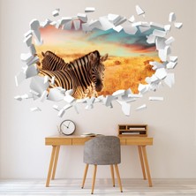 Jeronkarji Zebra Safari Beyaz Tuğla 3D Delikli Dekoratif Duvar Sticker Çıkartması Bebek Çocuk Odası