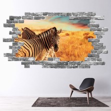 Jeronkarji Safari Zebra Gri Tuğla 3D Delikli Dekoratif Duvar Sticker Çıkartması Bebek Çocuk Odası