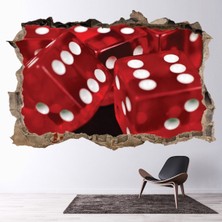 Jeronkarji Kırmızı Zar Casino 3D Delik Dekoratif Duvar Sticker Çıkartma Bebek Çocuk Odası