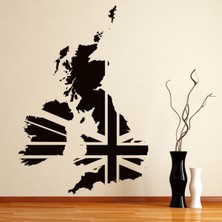 Jeronkarji Birleşik Krallık Haritası Union Jack Dekoratif Duvar Sticker Çıkartma Mutfak Ofis Yatak Odası