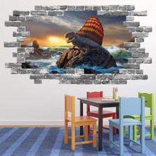 Jeronkarji Dimetrodon Dinozor Gri Tuğla 3D Delikli Dekoratif Duvar Sticker Çıkartması Bebek Çocuk Odası