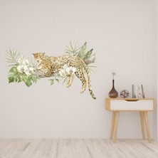 Jeronkarji Leopar Şube Tropikal Çiçek Şube Dekoratif Duvar Sticker Çıkartma Yatak Çocuk Odası