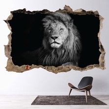 Jeronkarji Aslan Portre 3D Delik Dekoratif Duvar Sticker Çıkartma Bebek Çocuk Odası