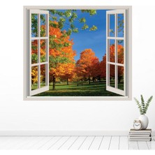 Jeronkarji Sonbahar Ağaçları 3D Pencere Dekoratif Duvar Sticker Çıkartma Ofis Oturma Odası