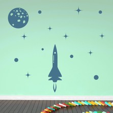 Jeronkarji Uzay Roketi Yıldız Gezegenler Dekoratif Duvar Çıkartma Seti Bebek Çocuk Odası