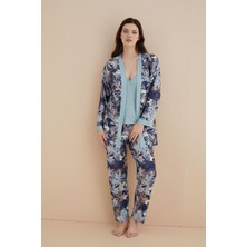 Farya Home Dreamy 3 Parça Sabahlıklı Askılı Çiçekli Marla Bambu Pijama Takımı