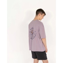 Oversized World Baskılı Unisex Lila T-Shirt
