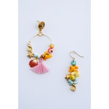 Lila Rosa  Etnik Otantik Doğal Taşlı Küpe