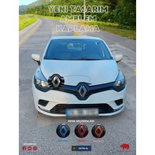 Tear Now Renault Clio 4 (2012-2018) Uyumlu Yeni Tasarım Amblem Kaplama Sticker - Piano Black, Siyah & Gri