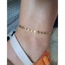 Molly & More 316L Kararmaz Çelik Sıralı Pullu Ezme Vintage Zincir Gold Altın Renk Halhal