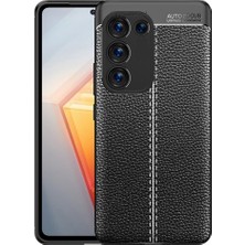 MTK Moveteck Vivo V30 Lite Kılıf Kamera Korumalı Deri Görünümlü Dikiş Desenli Silikon Mat Kapak - Niss Auto Focus