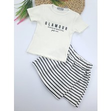 Bonboner Kids Kız Çocuk Şort Etek Tişort Ikili Takım Fitilli Kumaş Baskılı Yazlık