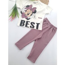 Cmk Kids Club Kız Çocuk Tayt Tişort Ikili Takım Minnie Mouse Baskılı Fitilli Kumaş Mor ve Pembe Renk Seçenekleri