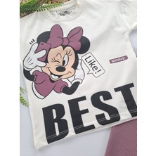 Cmk Kids Club Kız Çocuk Tayt Tişort Ikili Takım Minnie Mouse Baskılı Fitilli Kumaş Mor ve Pembe Renk Seçenekleri