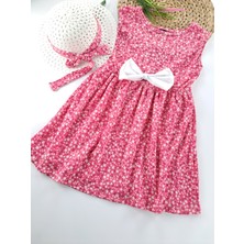 Butik Kız Çocuk Pembe Fiyonklu Elbise Şapka Ikili Takım