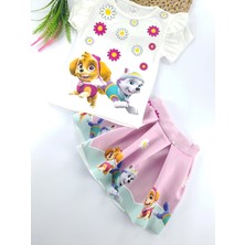 Bonboner Kids Kız Çocuk Pembe Etek Tişort Şapka Üçlü Takım Baskılı