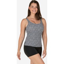 Kadın U Kesim Sırt Detaylı Şortlu Mayo - Siyah / Beyaz - Heva Beden: 48