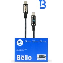 Bello BA-03 Type-C Type-C Göstergeli Örgülü Hızlı Şarj Data Kablosu 100W 1.2m