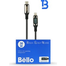 Bello BA-03 Type-C Lightning Göstergeli Örgülü Hızlı Şarj Data Kablosu 30W 1.2m