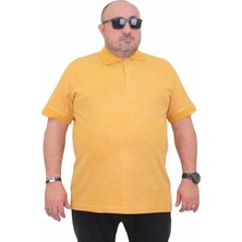 Starbattal Erkek Büyük Beden Polo Yaka Mat Baskılı Tişört 24451 Hardal