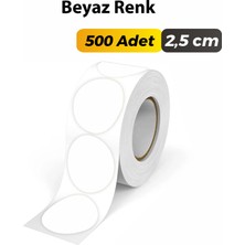 Sb Store Beyaz Renkli Etiket Çok Amaçlı Yuvarlak Kesim Ambalaj Etiketi 2,5cm - 500 Adet