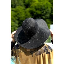 Remsa Mayo Remsa Siyah Taşlı Hasır Şapka Rş-96 Kadınlar İçin Güneşten Koruyucu Şık Tasarım