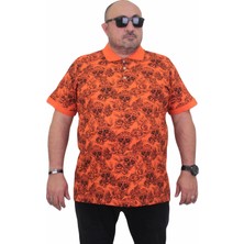 Starbattal Erkek Büyük Beden Polo Yaka Tişört Skull 24454 Turuncu