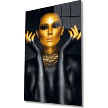 Rosyvien Afrika Makyajlı Siyah Kadın Portresi Cam Tablo, Ev Ofis Soyut Duvar Dekoru, Hediyelik, Temperli Cam