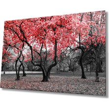 Rosyvien Kırmızı Çiçekli Ağaçlar Cam Tablo, Doğa Orman, Ev Ofis Mutfak Duvar Dekoru, Hediyelik, Temperli Cam